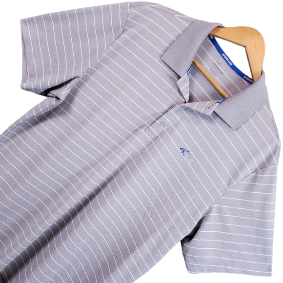 Greg Norman Men's Attack Life Golf Polo Shirt Size Large Gray/White Stripe - Picture 1 of 13